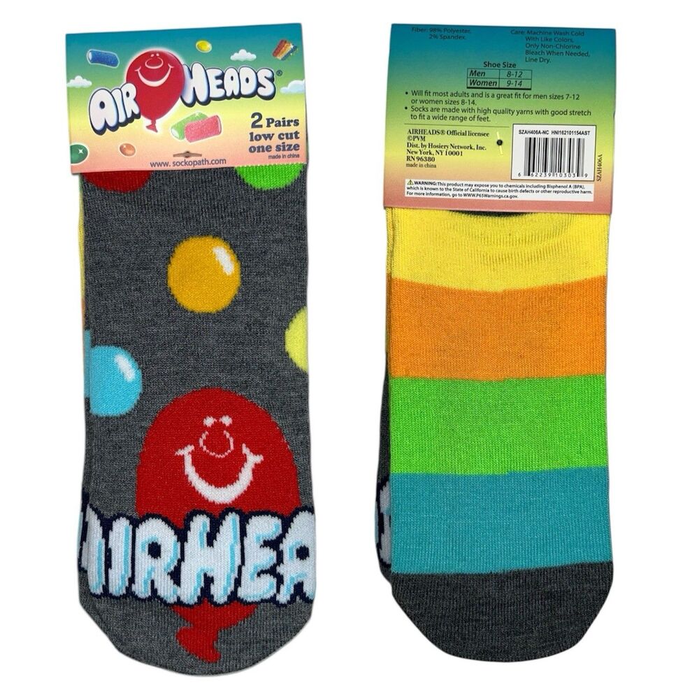 1x Airheads Candy Low Cut Novelty Adult Socks One Size 2 Pairs